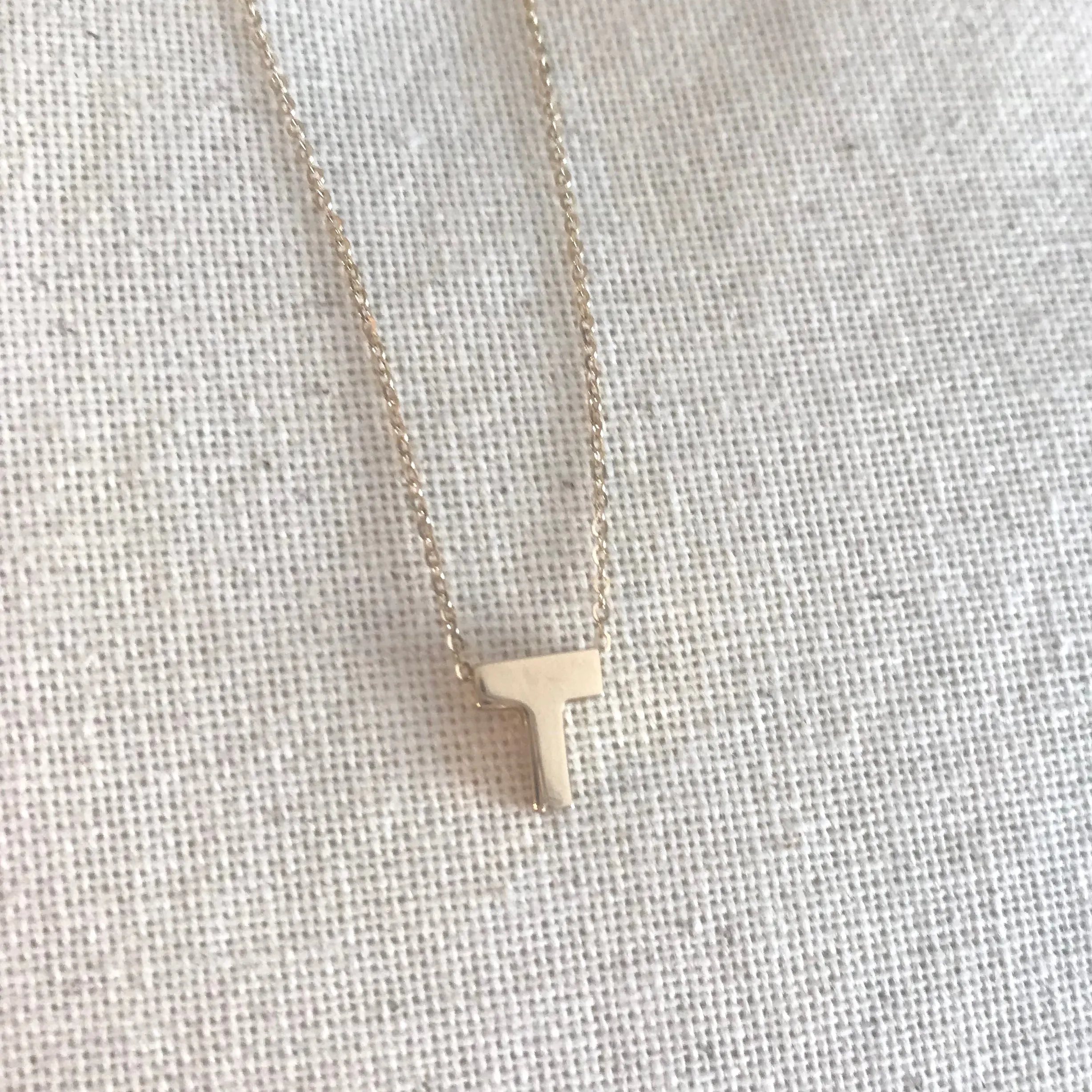 14k Gold Block Initial Necklace