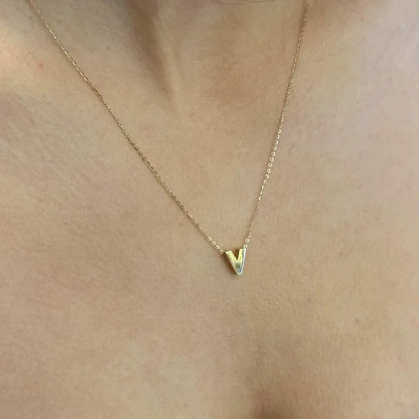 14k Gold Block Initial Necklace