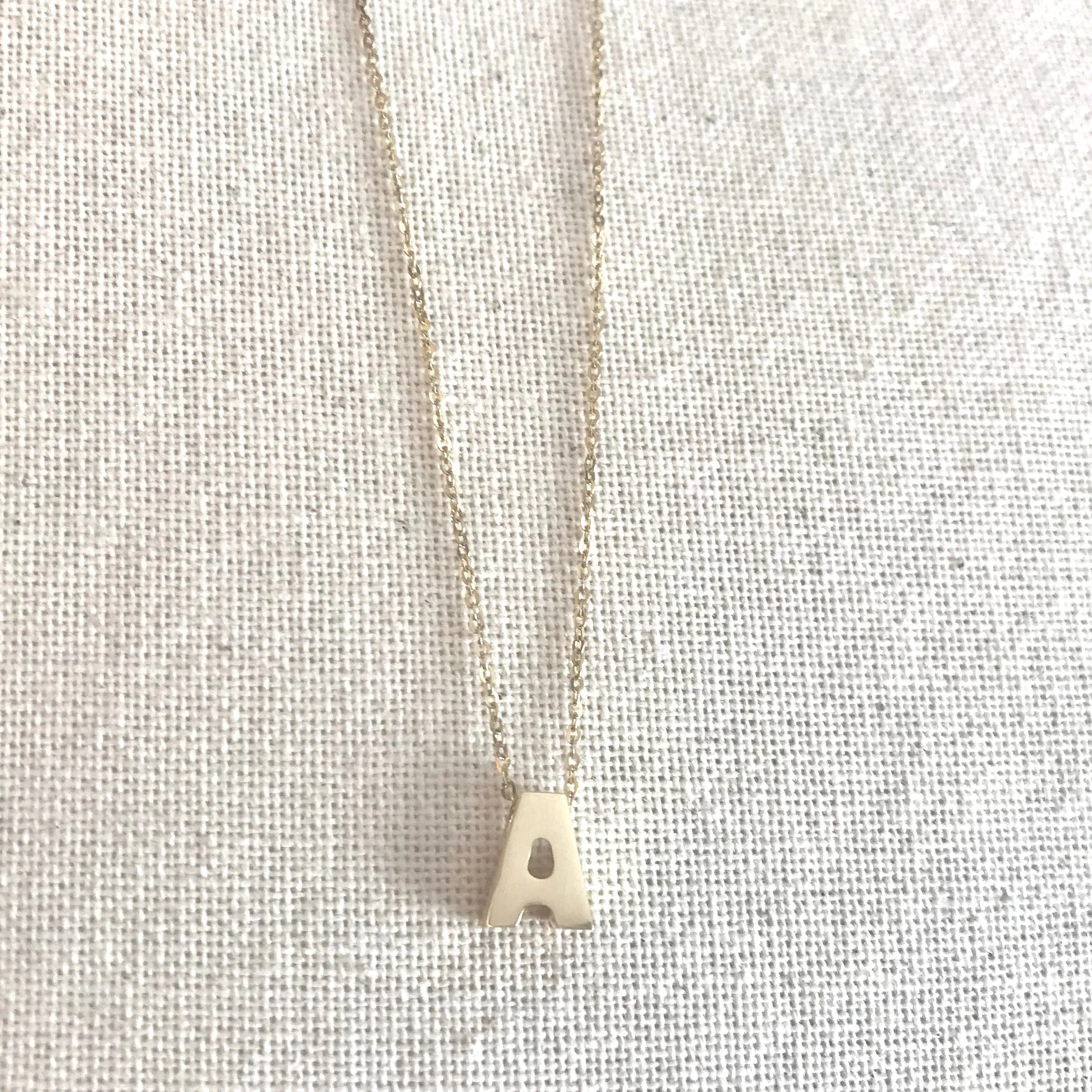 14k Gold Block Initial Necklace