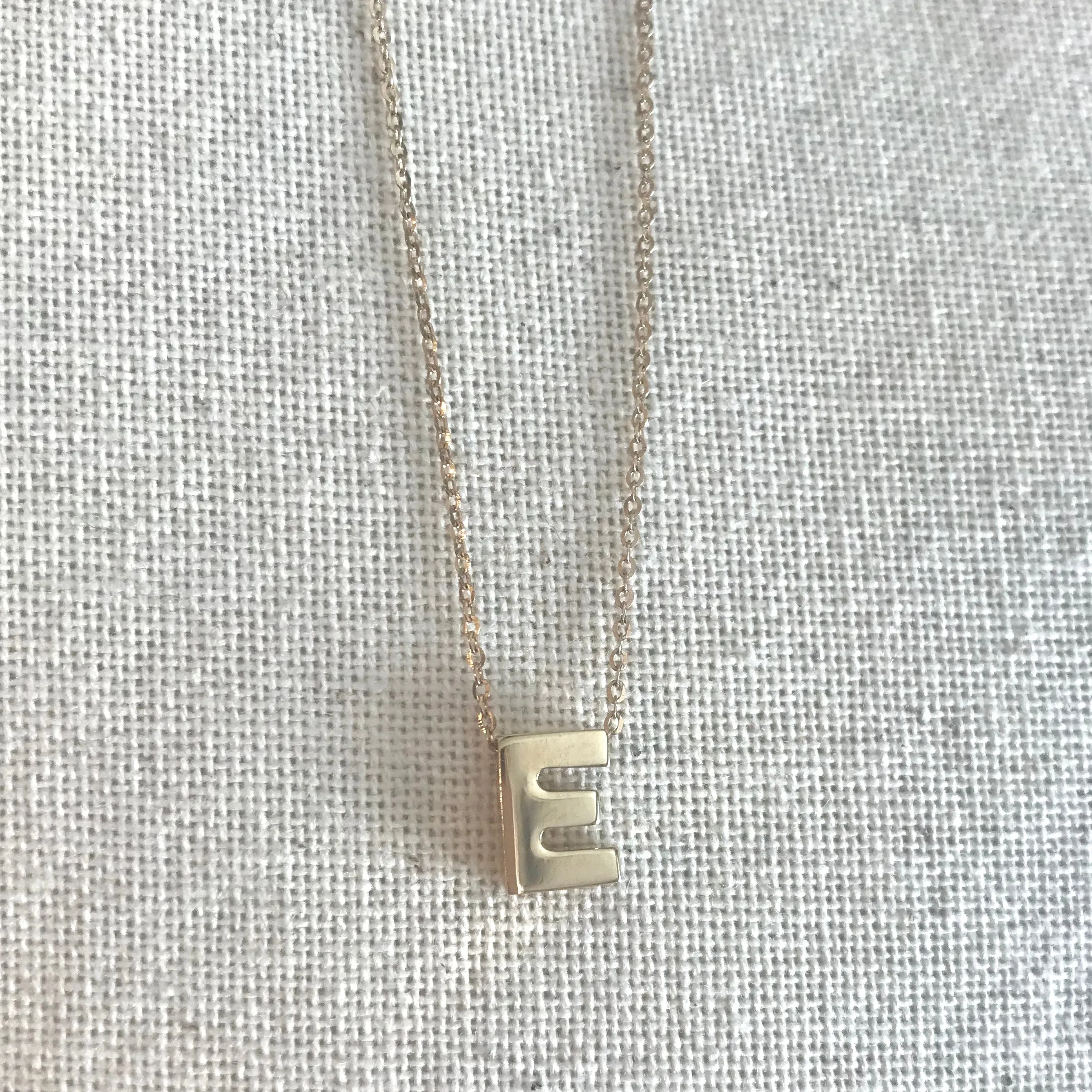 14k Gold Block Initial Necklace