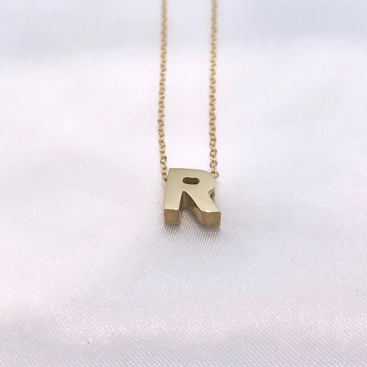 14k Gold Block Initial Necklace