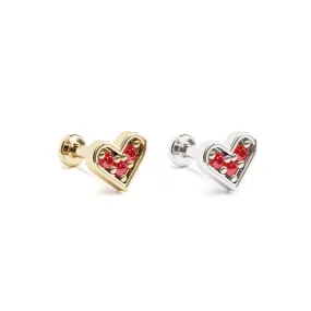 14K Gold Ruby Heart Stud