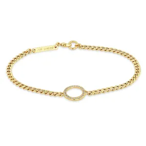 14k Pavé Diamond Circle Small Curb Chain Bracelet