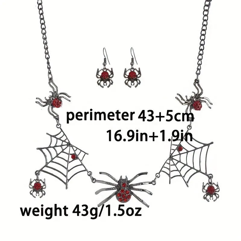 3pcs Earrings Plus Necklace Gothic Style Jewelry Set Horror Spider Design Inlaid Rhinestone Perfect Halloween Decor For Female