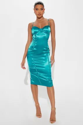 Be My Darling Satin Midi Dress - Teal