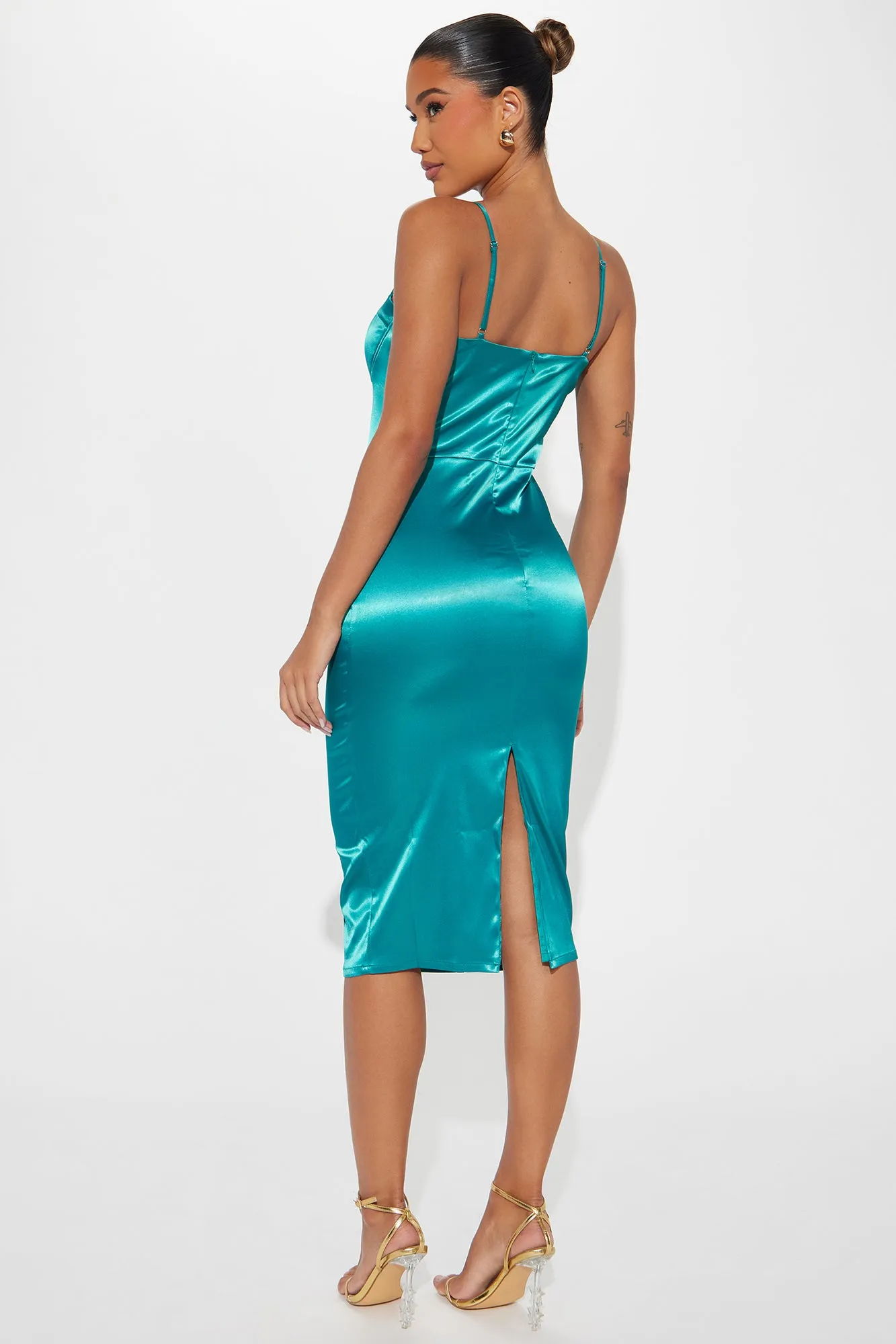 Be My Darling Satin Midi Dress - Teal