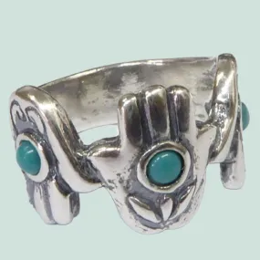 Bluenoemi Hamsas Ring , Good luck  turquoises ring,  silver ring  for woman , Protection Ring