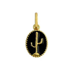 Cactus Black Resin pendant, Yellow Gold