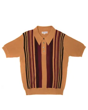 Camel Striped Knit Polo Shirt