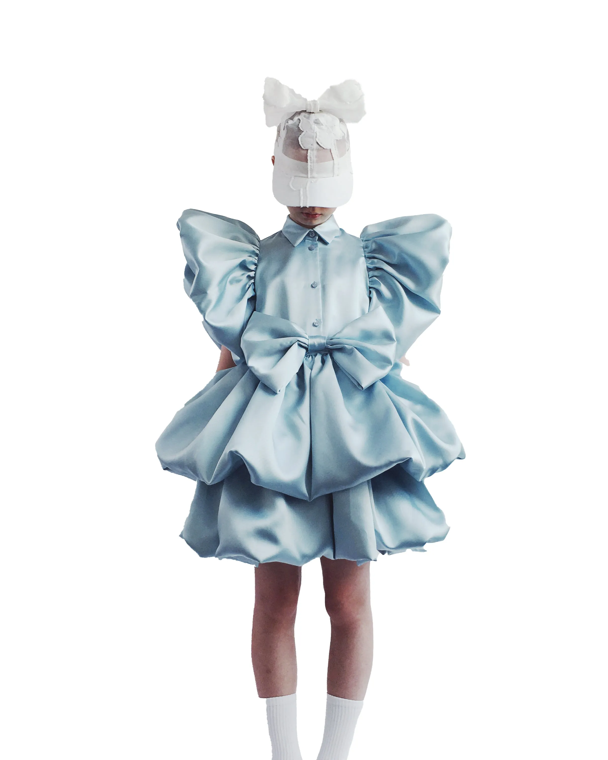 CAROLINE BOSMANS Bow Tafetta Dress in Sky Blue