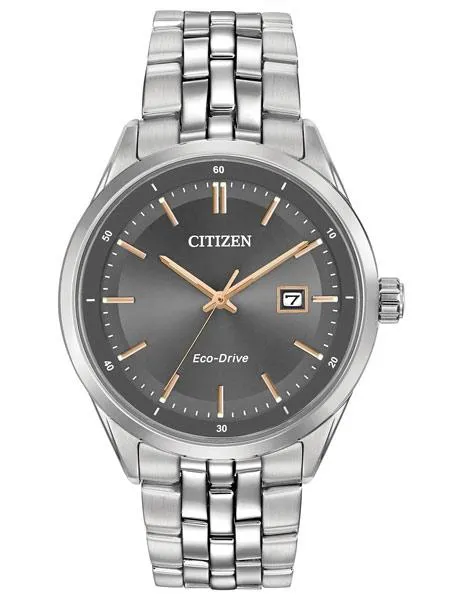 Citizen Eco-Drive Mens Watch - Grey Dial - Date - 100m - Stainless Bracelet