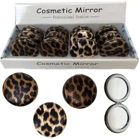 CLEARANCE ROUND COSMETIC LEOPARD PRINTS (CASE OF 48 - $1.50 / PIECE)  Wholesale Cosmetic Mirrors in Assorted Prints SKU: 909-LEO-48