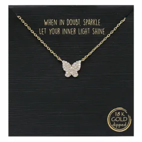 CZ Pave Butterfly Pendant Short Chain Necklace