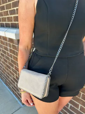 Double Zipper Chain Wallet Purse// Taupe