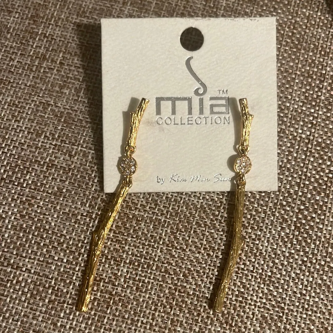 Gold twig with stones earrings