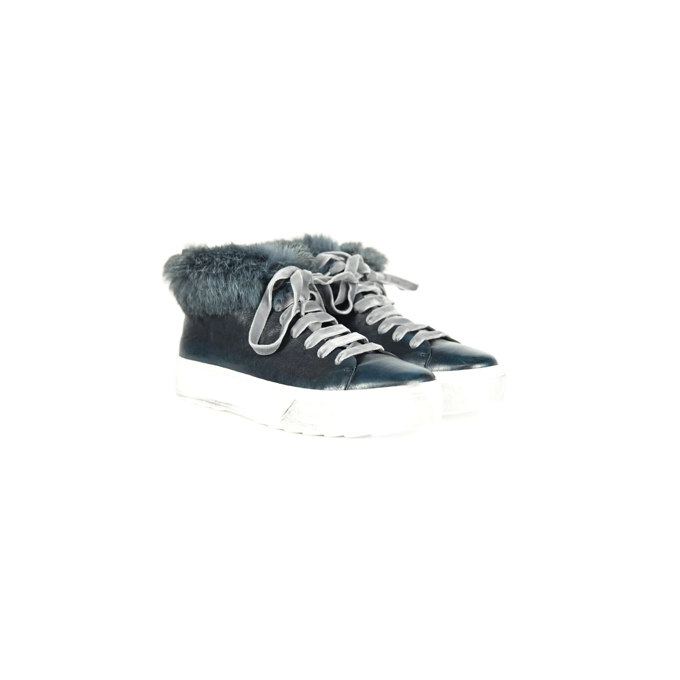 High-Top Fur Sneaker Sfumato Deep Blue