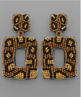 Leopard Bead Rectangle Earrings in brown