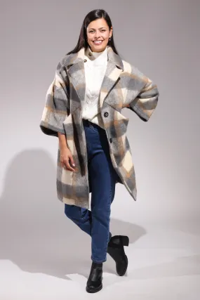 Made in Italy 3/4 sleeve Coat | Grey/Beige Check | 0201ZZ