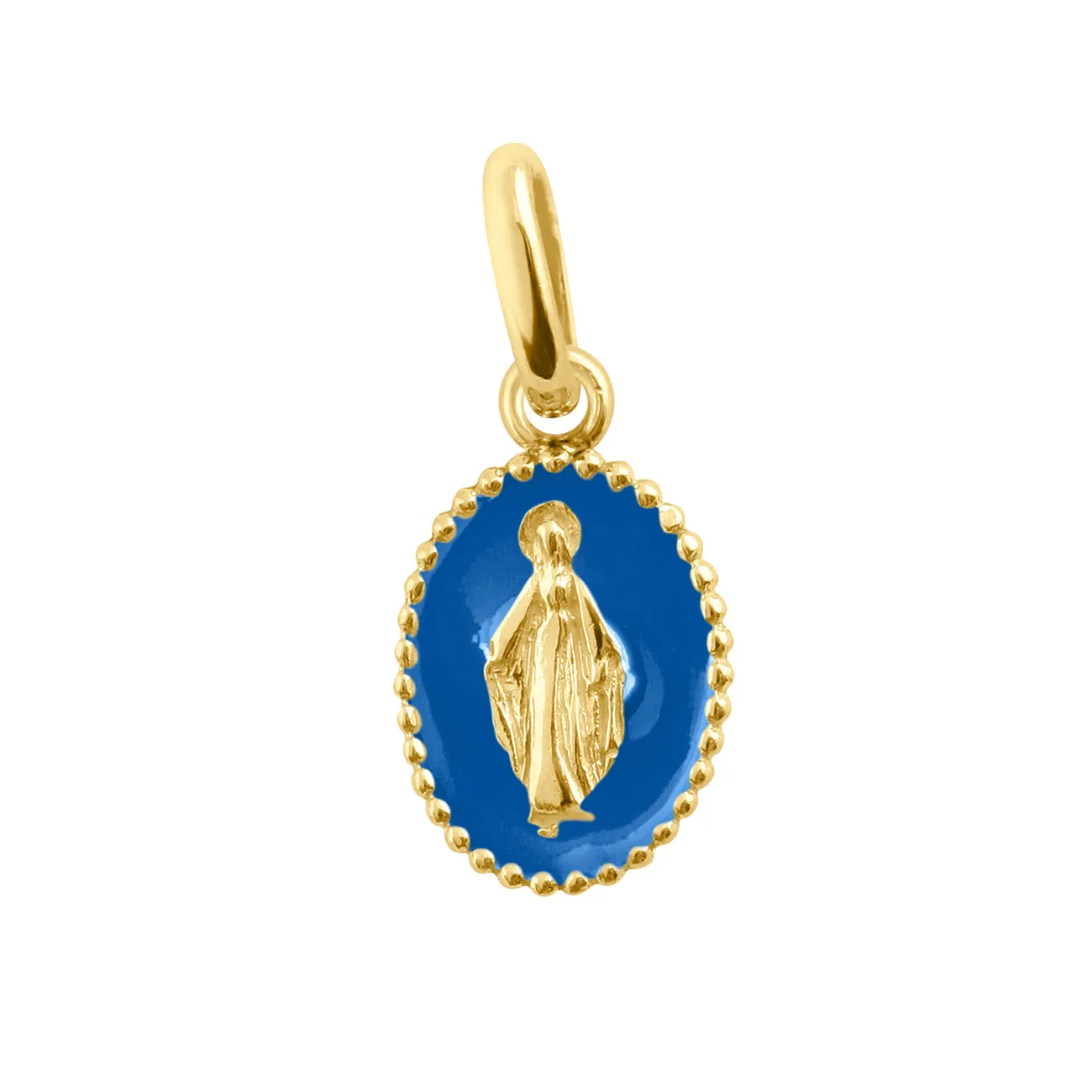 Madone Blue Resin pendant, Yellow gold