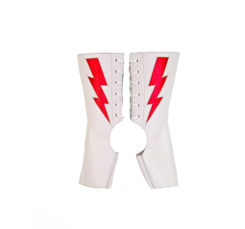 Mini Ziggy Short White Aerial boots w/ Red metallic Lightning Bolt