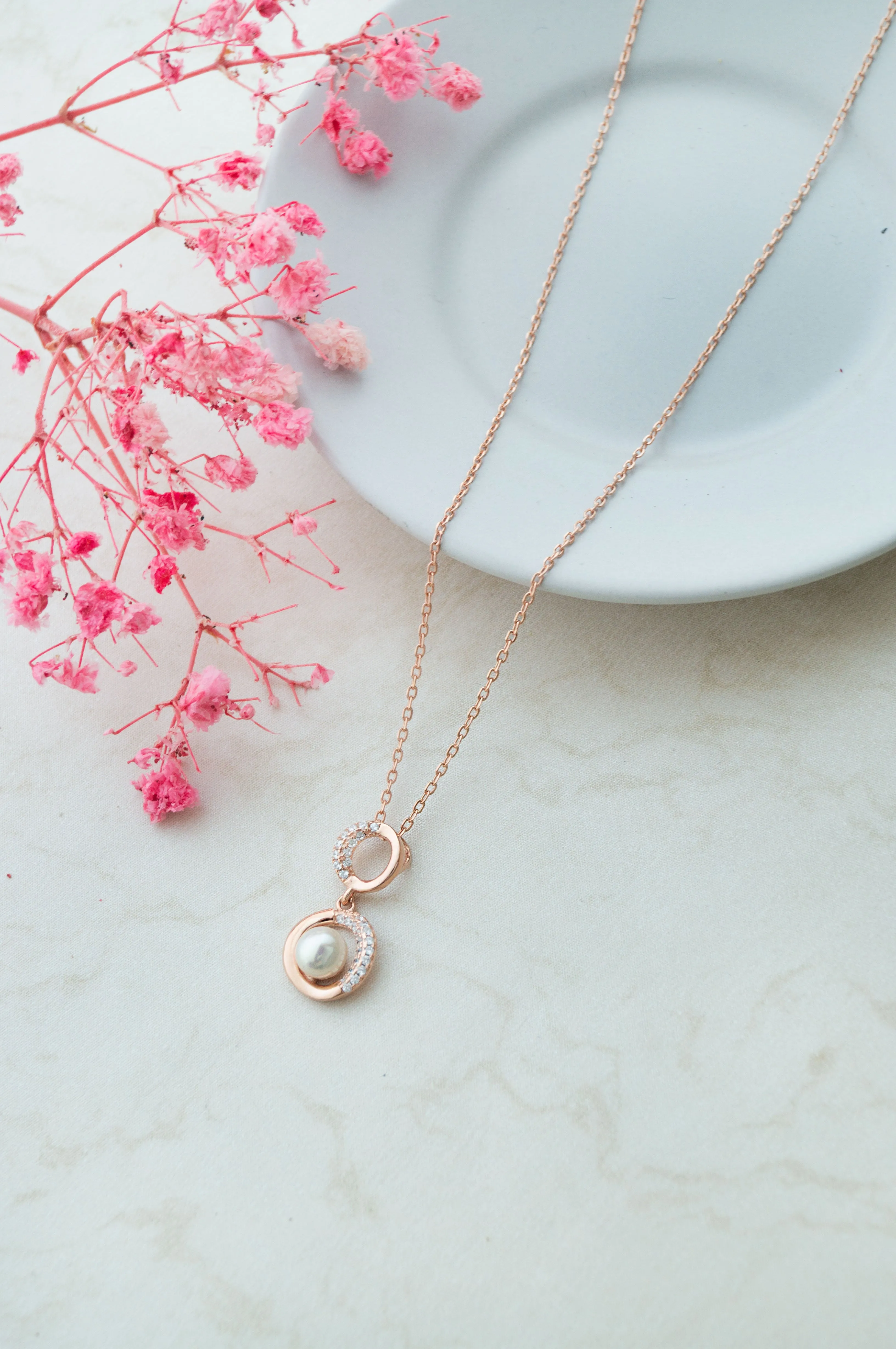 Pearl Parcel Rose Gold Plated Sterling Silver Chain Necklace