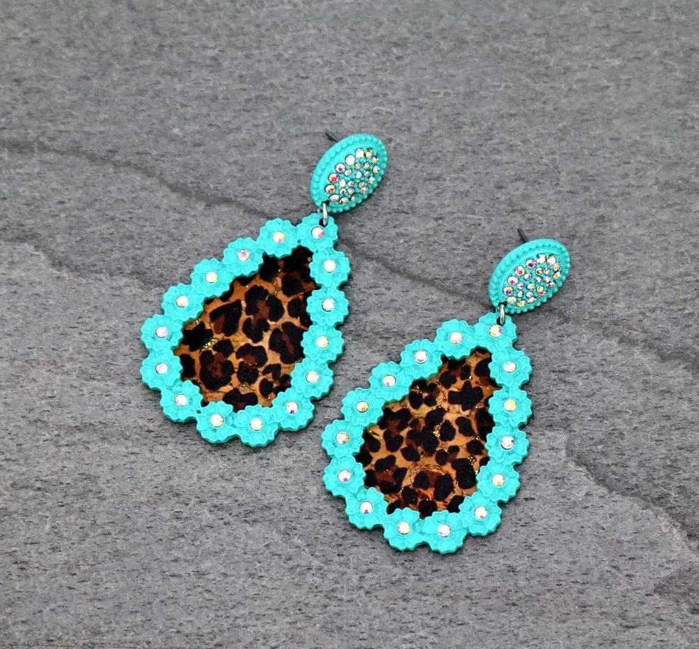 Rhinestone leopard earrings