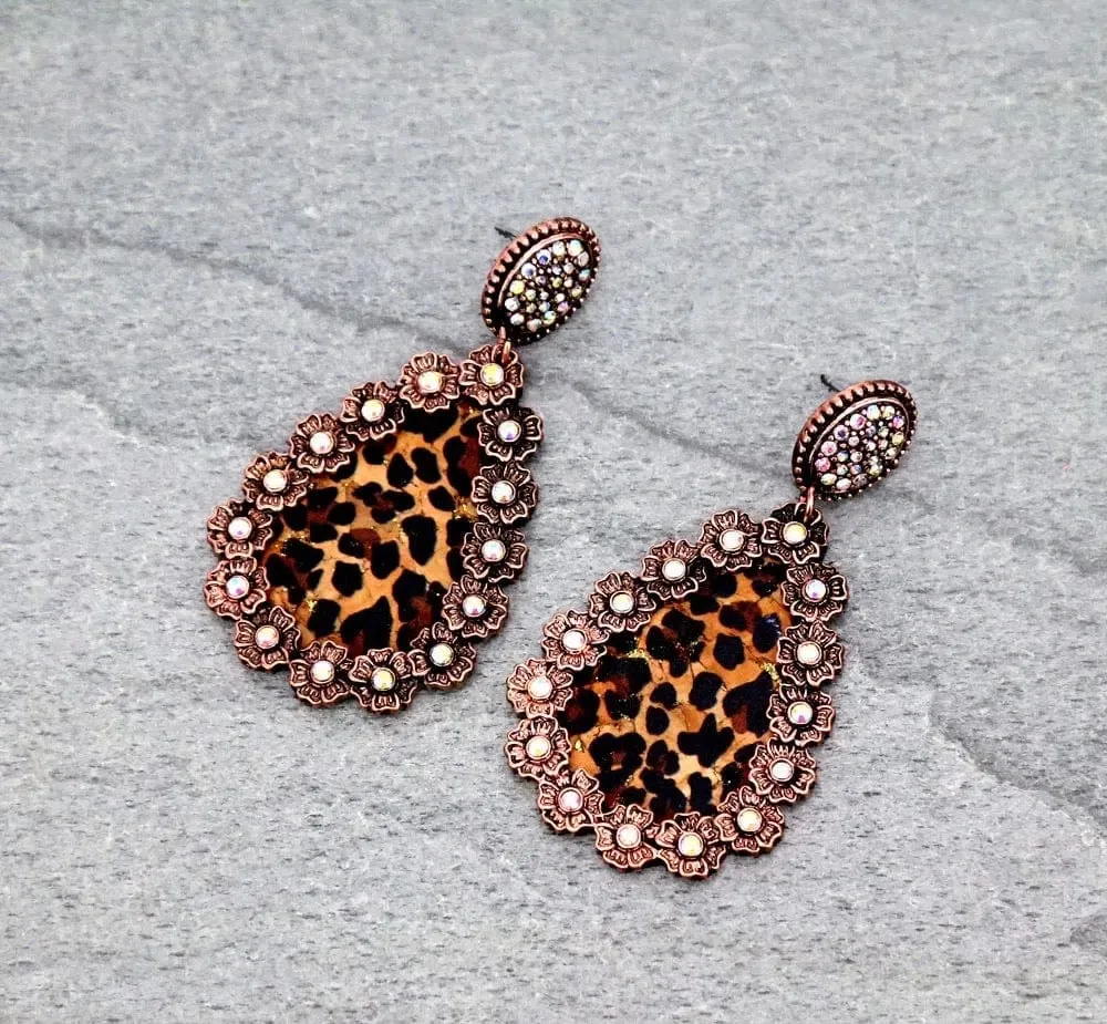 Rhinestone leopard earrings