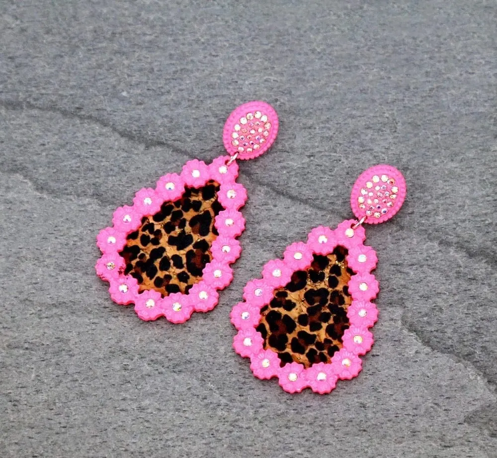 Rhinestone leopard earrings