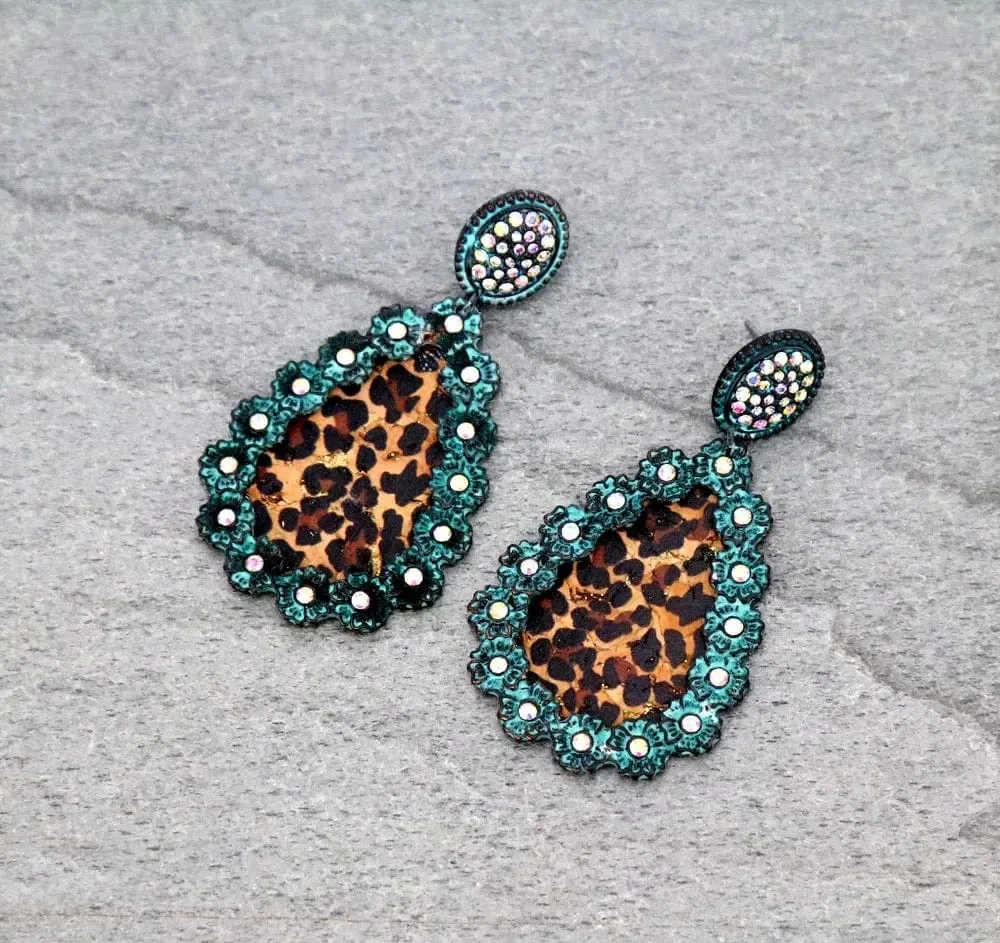 Rhinestone leopard earrings