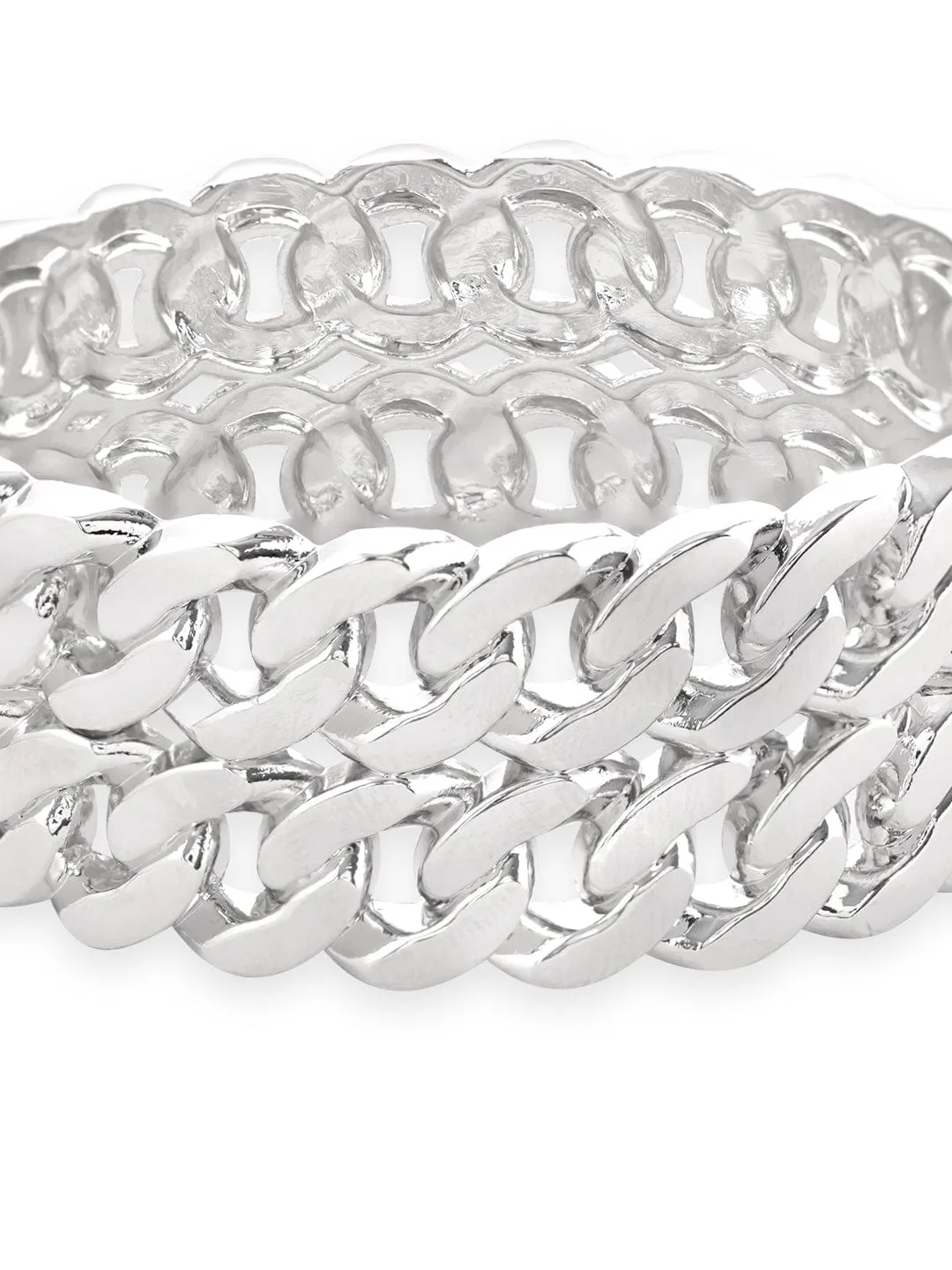 Rubans Voguish Rhodium Plated Cuban Link Pattern Statement Bracelet