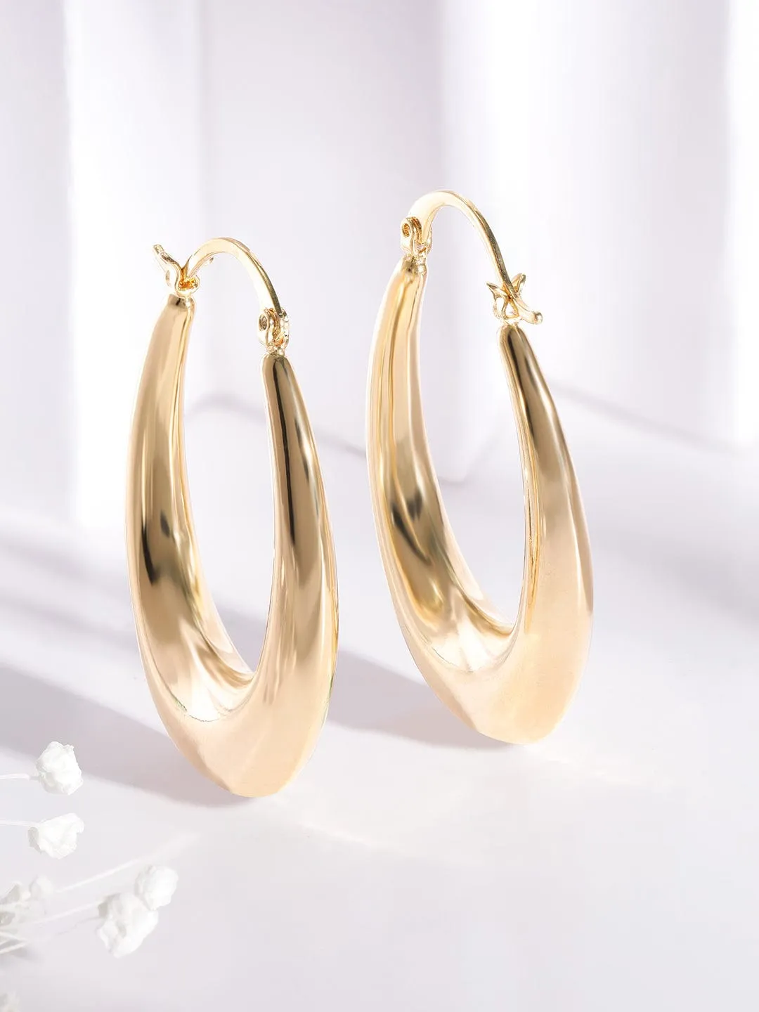 Rubans Voguish Stainless Steel  18 KT Gold Plated Waterproof tarnish-free  Elongated Classic Oval Huggies