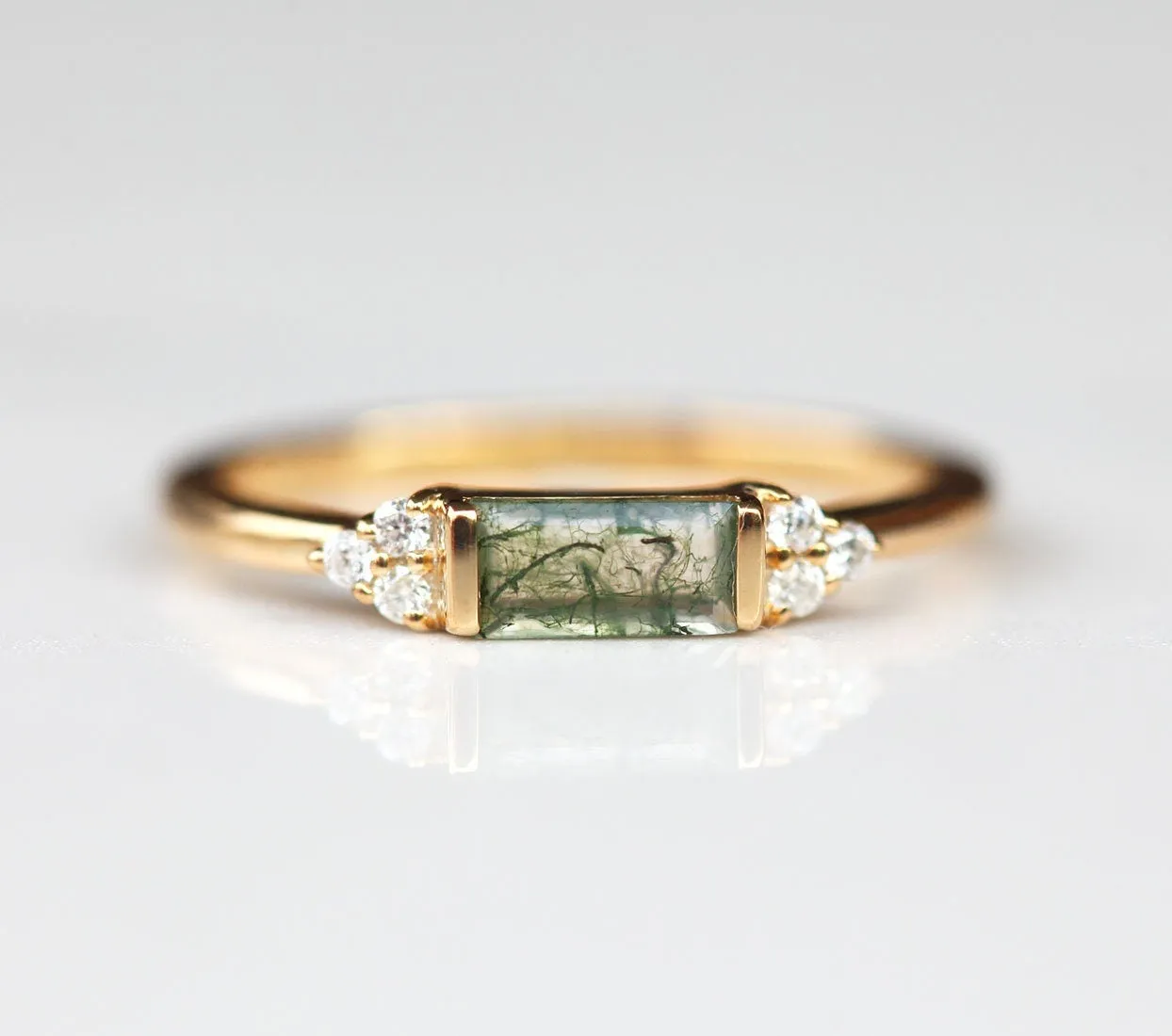 Taylor Moss Agate Baguette And Diamond Ring