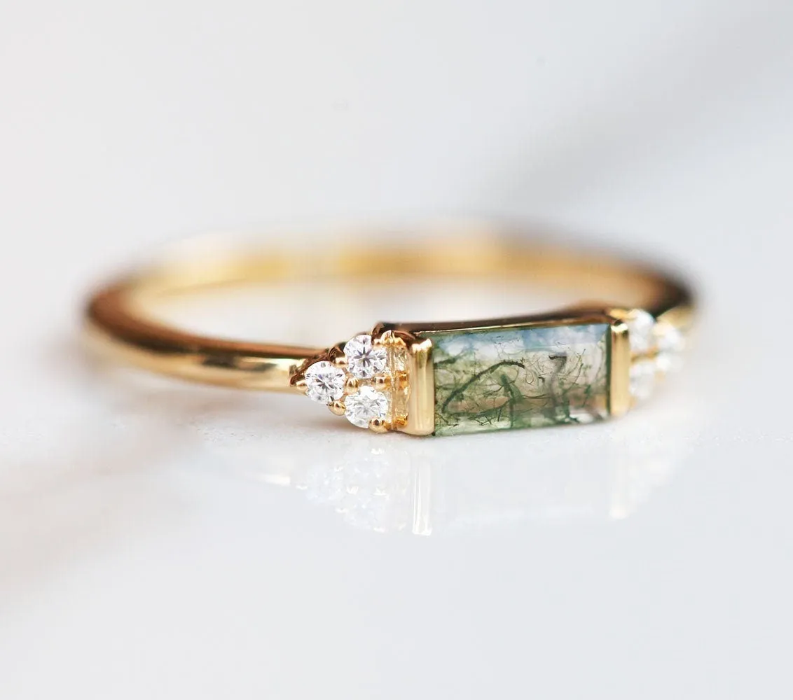 Taylor Moss Agate Baguette And Diamond Ring