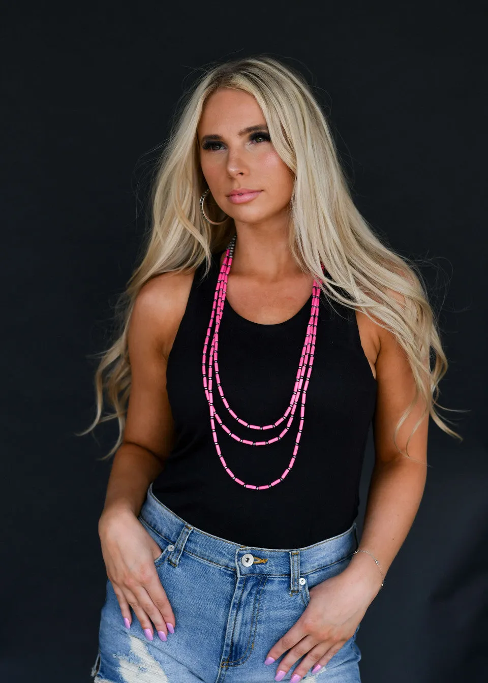 Three Strand Pink Bead Necklace