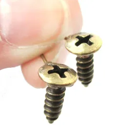 Tiny Screw Shaped Stud Earrings in Brass with Rhinestones | DOTOLY